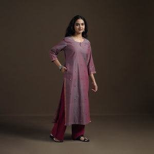 Purple - Mangalagiri Pure Handwoven Cotton Mirror Work Straight Kurta for women 06