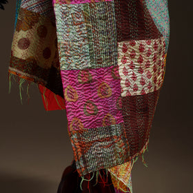 Multicolor - Bengal Hand Embroidery Patchwork Reversible Silk Kantha Dupatta 50