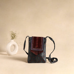 Traditional Kutch Mashru Silk Leather Flap Sling Bag 71
