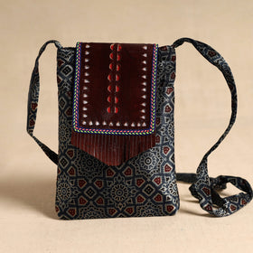 Traditional Kutch Mashru Silk Leather Flap Sling Bag 71