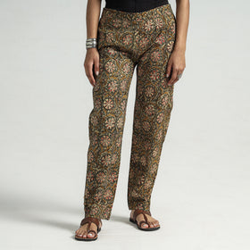 Green - Kalamkari Block Printed Cotton Elasticated Pant