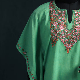 Green - Kashmiri Kashida Hand Embroidered Cotton Kaftan (Medium) 05