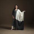 Black - Pochampally Ikat Cotton Long Kurta with Palazzo & Dupatta Suit Set for Women 14