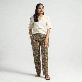 Green - Kalamkari Block Printed Cotton Elasticated Pant