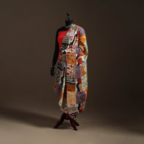 Bengal Hand Embroidery Patchwork Reversible Silk Kantha Dupatta 51