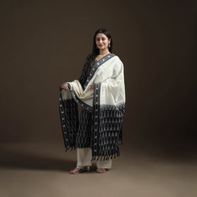 Black - Pochampally Ikat Cotton Long Kurta with Palazzo & Dupatta Suit Set for Women 14
