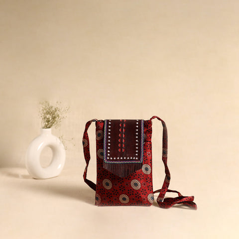 Traditional Kutch Mashru Silk Leather Flap Sling Bag 72