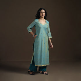 Mangalagiri Pure Handwoven Cotton Mirror Work Straight Kurta for women 01