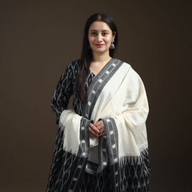 Black - Pochampally Ikat Cotton Long Kurta with Palazzo & Dupatta Suit Set for Women 14