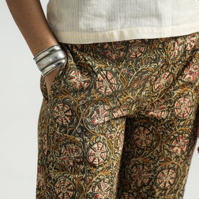 Green - Kalamkari Block Printed Cotton Elasticated Pant