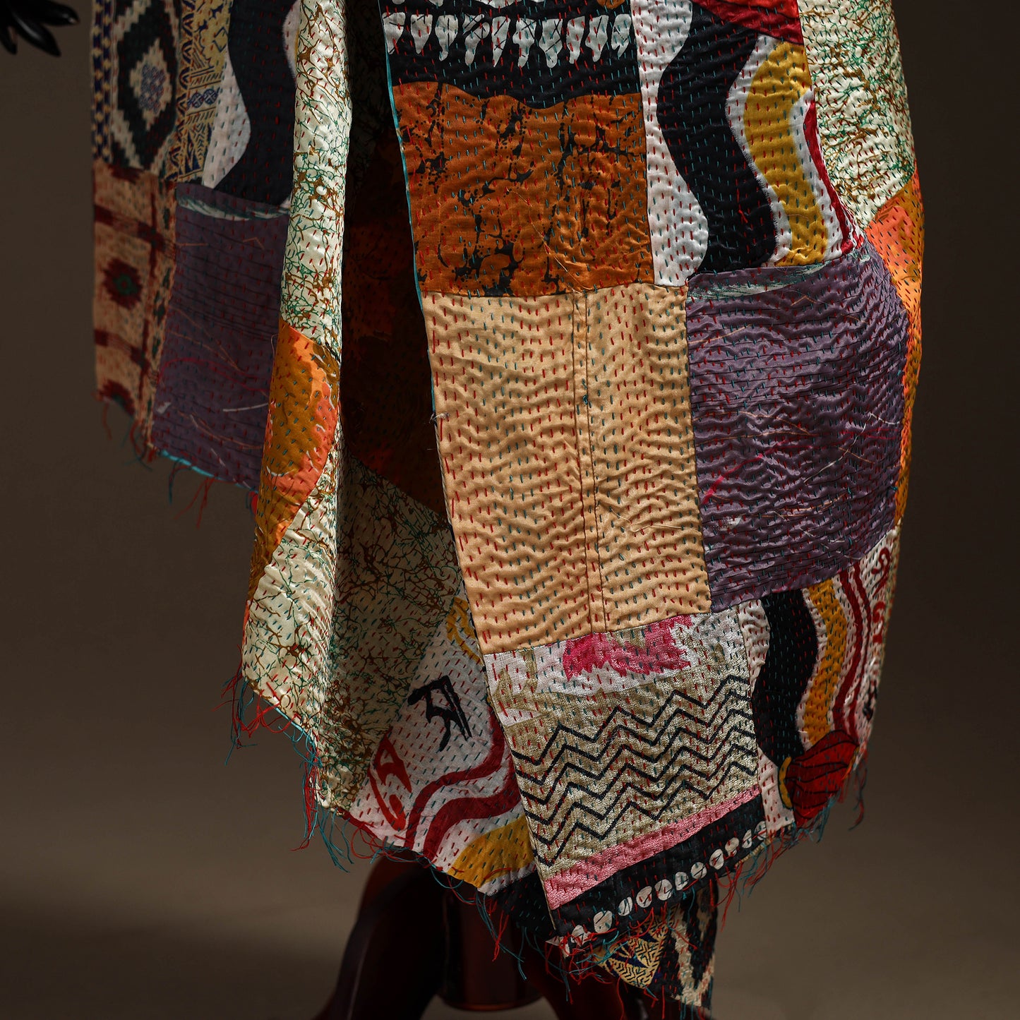 Bengal Hand Embroidery Patchwork Reversible Silk Kantha Dupatta 51