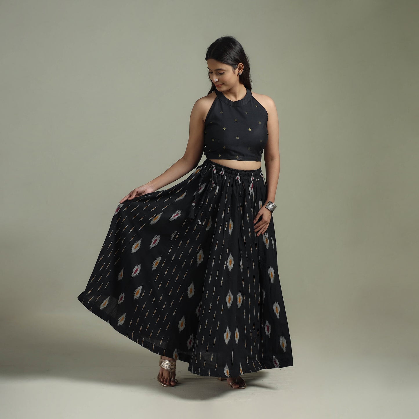 Pochampally Ikat 24 Kali Cotton Long Skirt 03