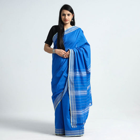Blue - Traditional Challapalli Handloom Cotton Saree with Thread Border