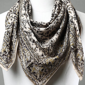 Beige Pedana Kalamkari Block Printed Natural Dyed Cotton Scarf