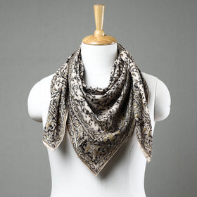 Beige Pedana Kalamkari Block Printed Natural Dyed Cotton Scarf