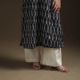 Black - Pochampally Ikat Cotton Long Kurta with Palazzo & Dupatta Suit Set for Women 14