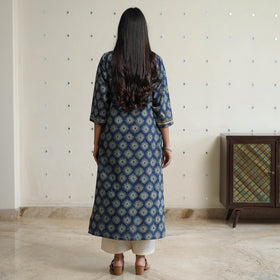Ajrakh Block Print Cotton Straight Kurta with Patch for Women