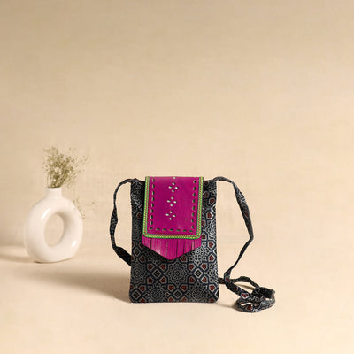 Traditional Kutch Mashru Silk Leather Flap Sling Bag 73