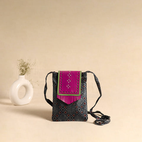Traditional Kutch Mashru Silk Leather Flap Sling Bag 73