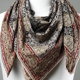 Multicolor Pedana Kalamkari Block Printed Natural Dyed Cotton Scarf 