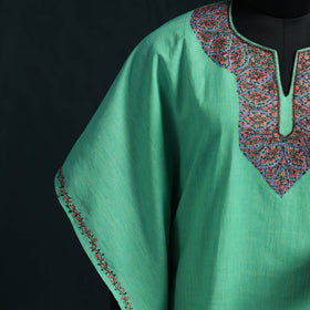 Green - Kashmiri Sozni Hand Embroidered Cotton Kaftan (Medium) 06