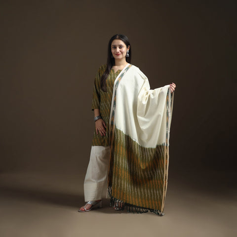 Green - Pochampally Ikat Cotton Short Kurta with Farsi Salwar & Dupatta Suit Set for Women 01