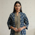 Ajrakh Block Print Cotton Straight Kurta with Patch for Women