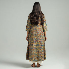 Buy Block Print Cotton A-Line Yellow Kalamkari Kurta for Women