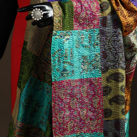Multicolor - Bengal Hand Embroidery Patchwork Reversible Silk Kantha Dupatta 52