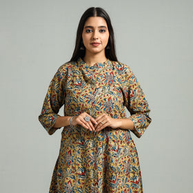 Buy Block Print Cotton A-Line Yellow Kalamkari Kurta for Women