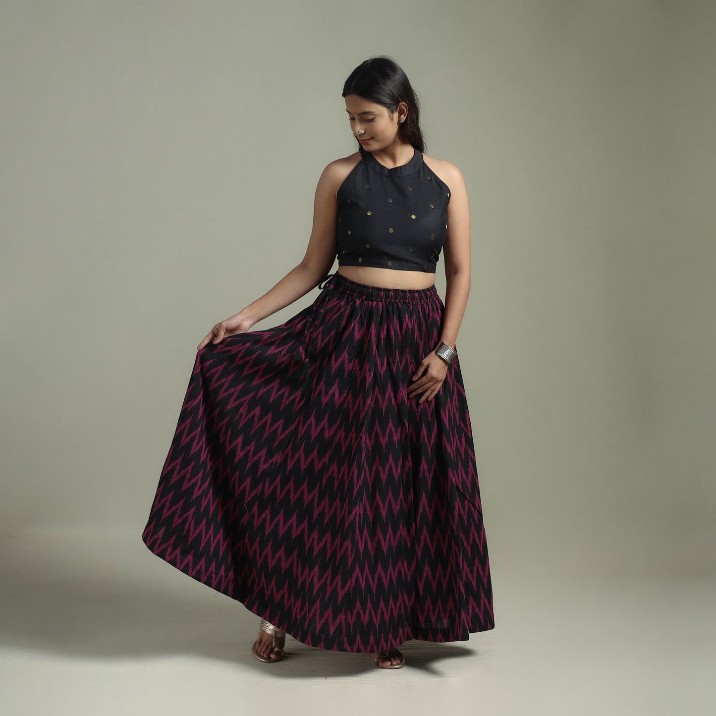 Pochampally Ikat 24 Kali Cotton Long Skirt 04