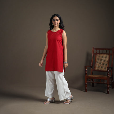 Jacquard Cotton Sleeveless Short Kurta for Women 39
