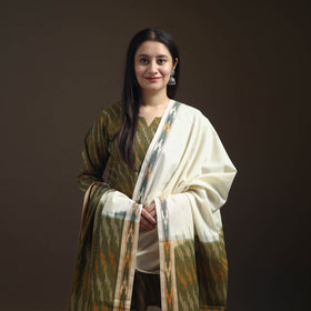 Green - Pochampally Ikat Cotton Short Kurta with Farsi Salwar & Dupatta Suit Set for Women 01