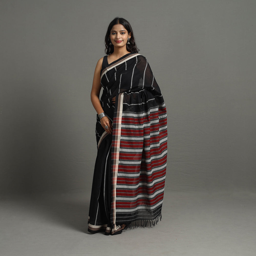 Black - Bengal Handwoven Cotton Begampuri Saree 06