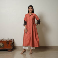 Orange - Polka Zari Butta Spun Dupion Silk A-Line Plain Kurta 10