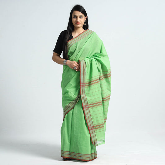 Green - Traditional Challapalli Handloom Cotton Saree with Thread Border