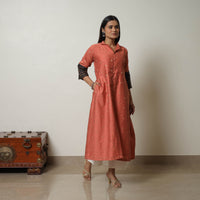 Orange - Polka Zari Butta Spun Dupion Silk A-Line Plain Kurta 10