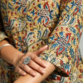 Buy Block Print Cotton A-Line Yellow Kalamkari Kurta for Women