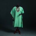 Green - Kashmiri Sozni Hand Embroidered Cotton Kaftan (Medium) 07