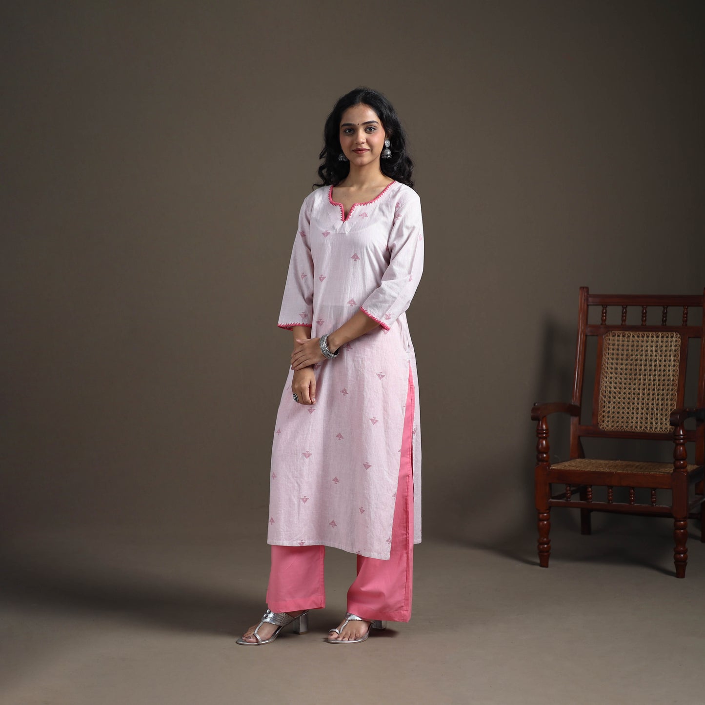 Hand Embroidered Jacquard Cotton Straight Long Kurta for Women 14