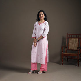 Hand Embroidered Jacquard Cotton Straight Long Kurta for Women 14