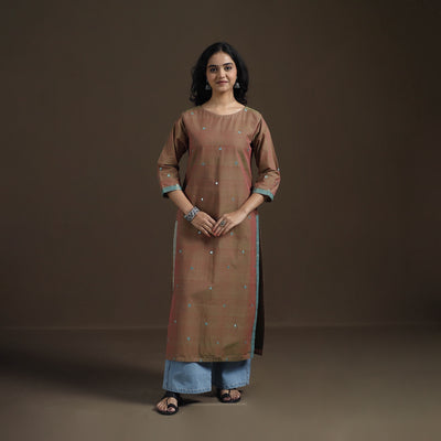 Mangalagiri Pure Handwoven Cotton Mirror Work Straight Kurta for women 16