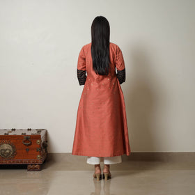 Orange - Polka Zari Butta Spun Dupion Silk A-Line Plain Kurta 10