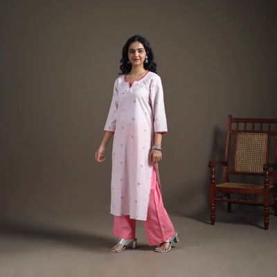 Hand Embroidered Jacquard Cotton Straight Long Kurta for Women 14