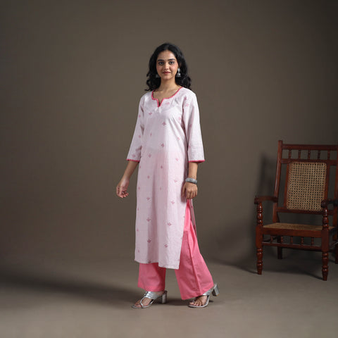 Hand Embroidered Jacquard Cotton Straight Long Kurta for Women 14