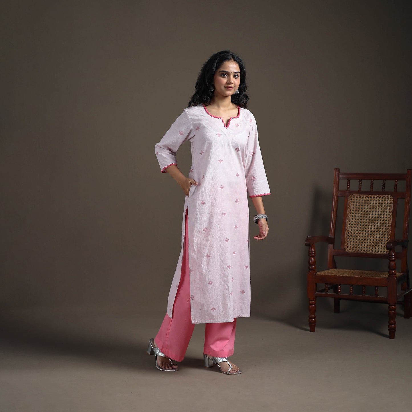 Hand Embroidered Jacquard Cotton Straight Long Kurta for Women 14
