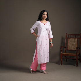 Hand Embroidered Jacquard Cotton Straight Long Kurta for Women 14