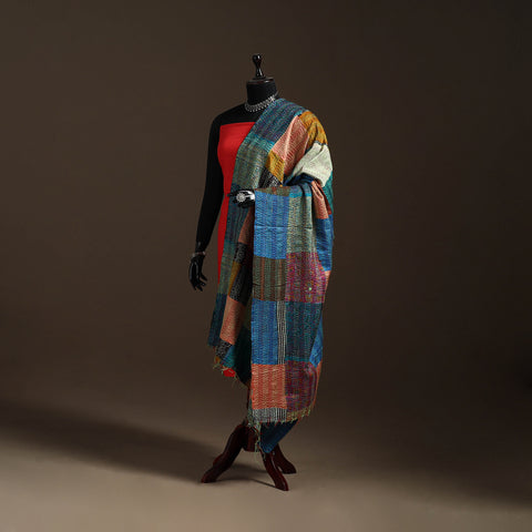 Bengal Hand Embroidery Patchwork Reversible Silk Kantha Dupatta 54