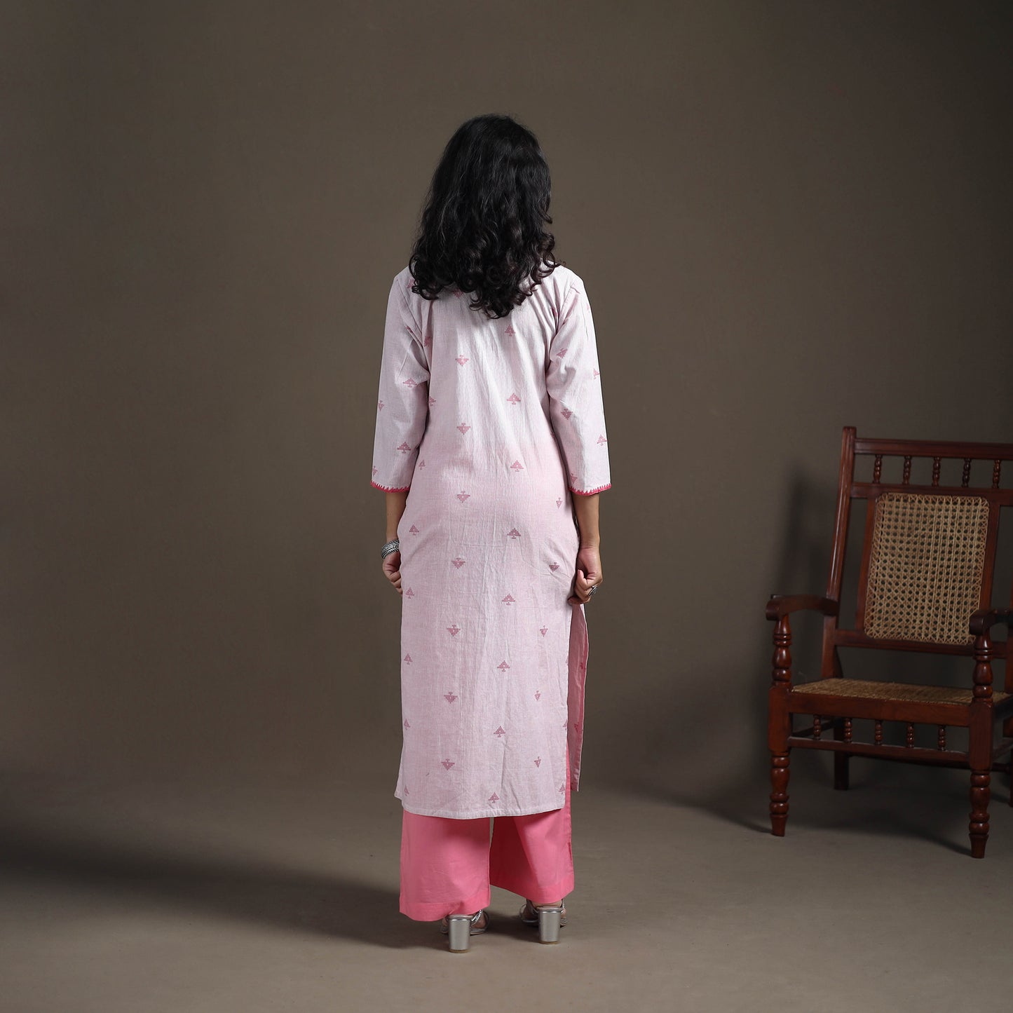 Hand Embroidered Jacquard Cotton Straight Long Kurta for Women 14