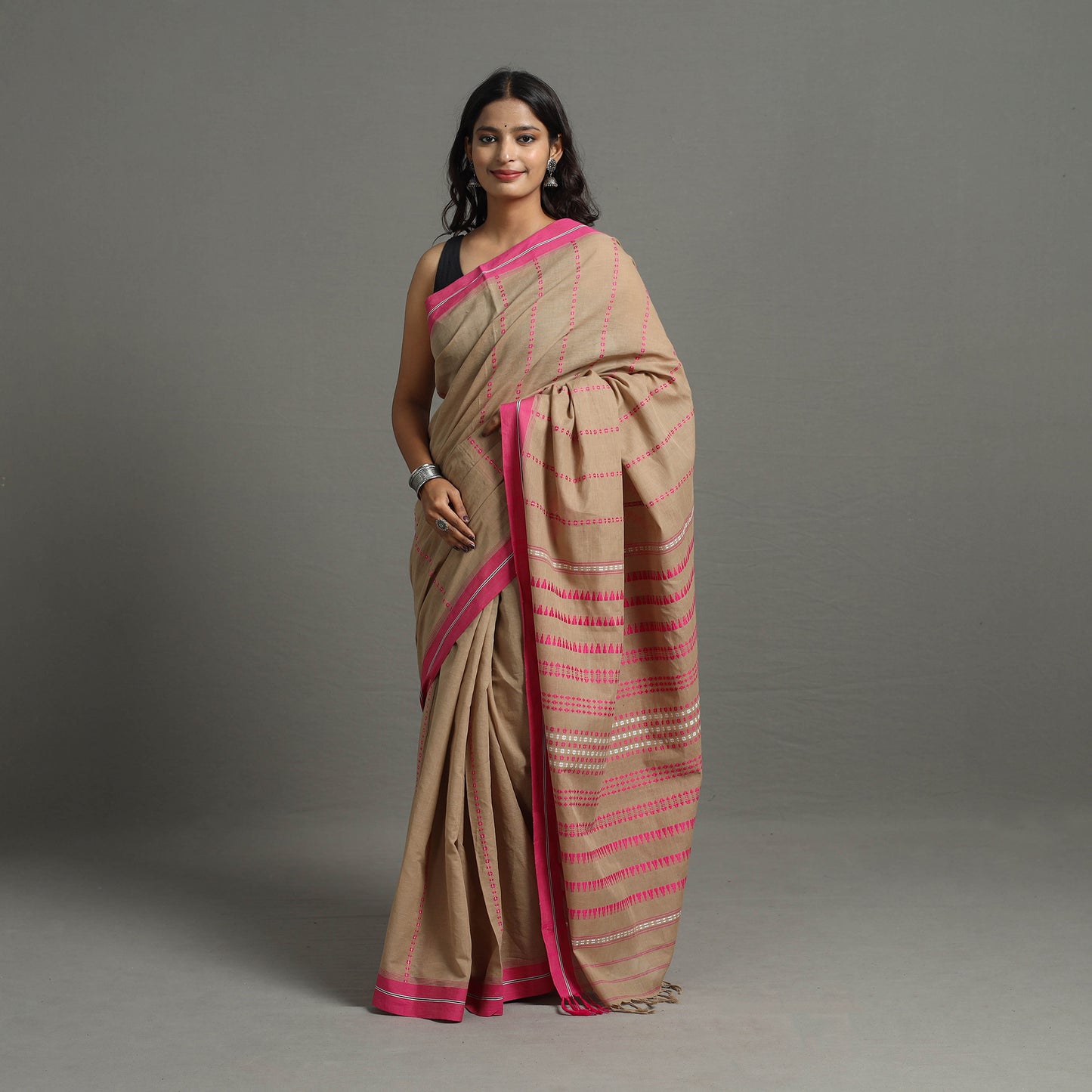 Beige - Bengal Handwoven Cotton Begampuri Saree 08